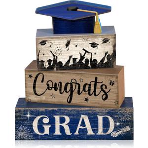 CroBlissful 4 Pcs Graduation Centerpieces for Tables 2026 Congrats Grad Table Decorations Graduation Tiered Tray Decorations Class of 2026 Senior Wooden Block Sign Congratulate Gifts for Home Shelf