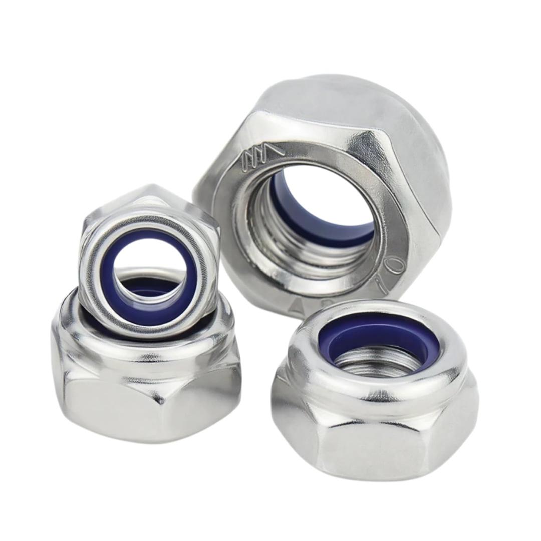 BOLDGNAITE 20Pcs M10 Lock Nuts, 304 Stainless Steel Nylon Insert Locknuts, Vibration & Corrosion Resistant, Self-Locking Hex Nuts for Automotive, Machinery & DIY