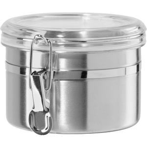 OGGI Stainless Steel Kitchen Canister 26 fl oz - Airtight Clamp Lid, Clear See-Thru Top - Ideal for Kitchen Storage, Food Storage, Pantry Storage. Size 5" x 3.5".