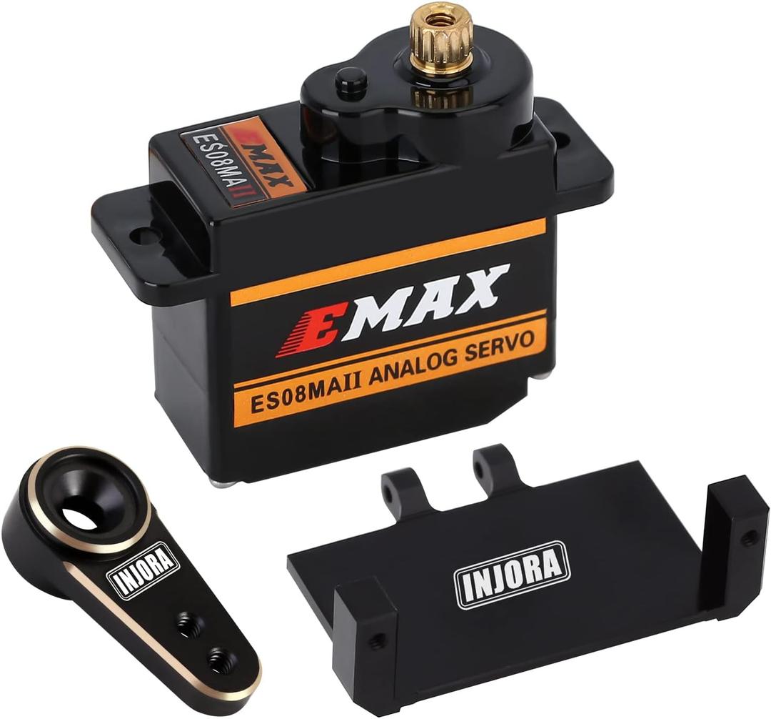 INJORA RC Servo Steering Servo with Servo Mount and Horn for AX24 RC Car Boat Model Parts Axial SCX24 Upgrade Parts (Brass Black)