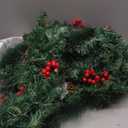 Christmas Garland with Lights, 9ft 30LED Battery Operated Garland Decorated with Pine Cones, Berry, Artificial Snowy Pine, Indoor & Outdoor Xmas Garland for Stairs Fireplace Door Fences