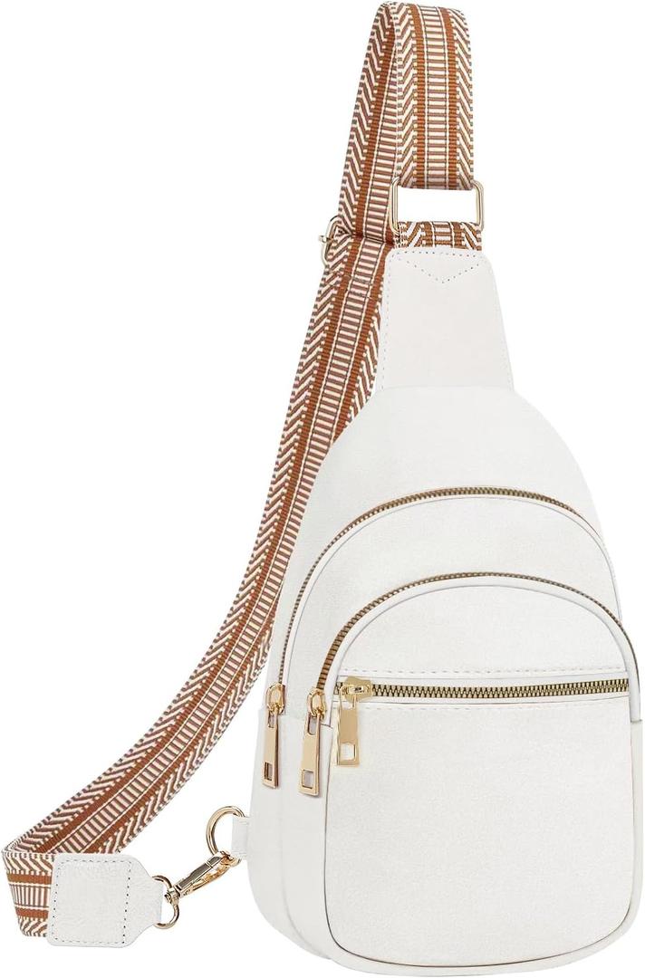Small Leather Sling Bags for Women Fashion Crossbody Backpack Purse Sling Crossbody Bags (White)
