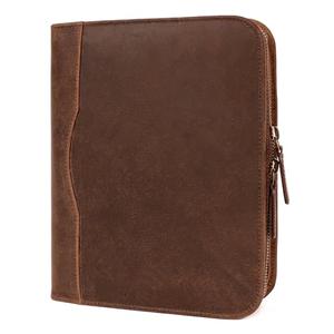 ELIZO Leather A5 Portfolio Padfolio Folio A5 Notebook Journal Cover Planner Binder Small Mens Business Work Folder Organizer (Grizzly)