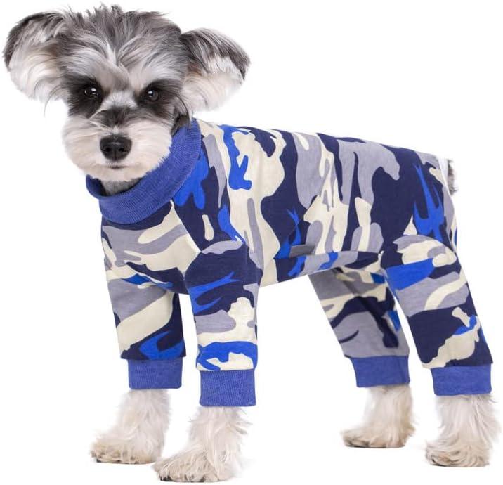 Dog Surgery Recovery Suit, Dog Onesie for Surgery Female Male Dogs, Dogs Pajamas Long Sleeve, Small Dogs Onesie, Abdominal Wound Bandages Surgical Suit, Cat Recovery Suit for Shedding Skin Disease (Blue Camo)