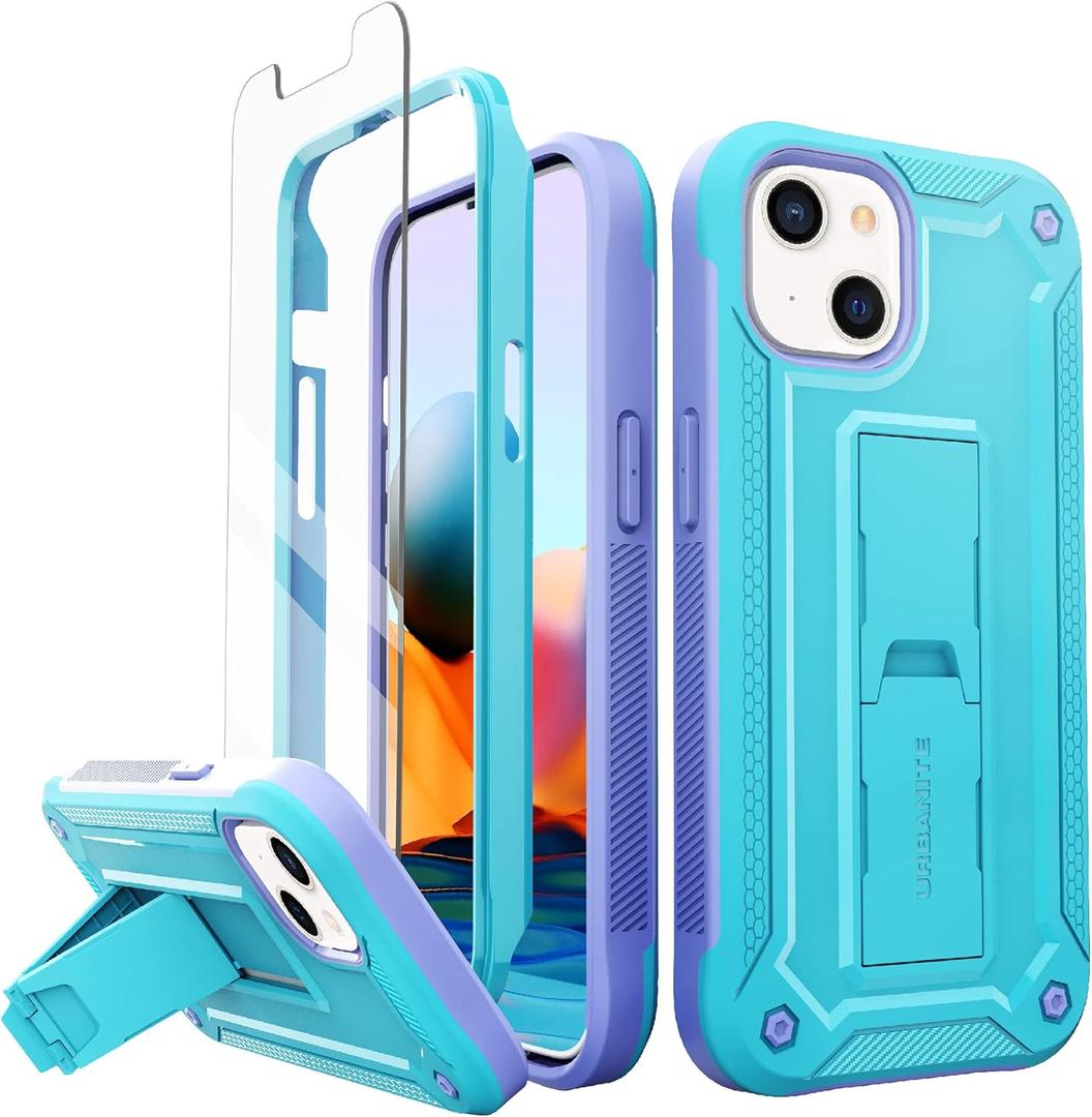 URBANITE for iPhone 13 Case with Kickstand, Military Grade Shockproof Protection Cover with Screen Protector Compatible with Apple iPhone 13 6.1 Inch Phone (Blue and Purple)
