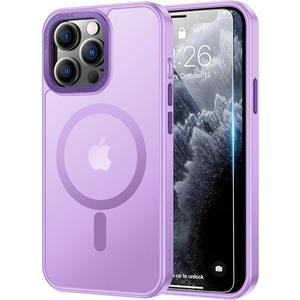 LUHOURI Enhanced Magnetic for iPhone 13 Pro Max Case with Screen Protector - Compatible with Magsafe, 21ft Military-Grade Drop Tested, Slim Fit Shockproof Translucent Matte Cover -Lavender Purple
