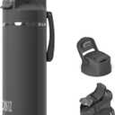 OISIZ Insulated Water Bottle 20 oz with 2 in 1 Spout and Straw Lid,One Click Safety Lock,100% Leakproof,Keep Cold 24H,Vacuum Stainless Steel Water Bottle for School,Travel and Sports,Dishwasher Safe (coal grey)