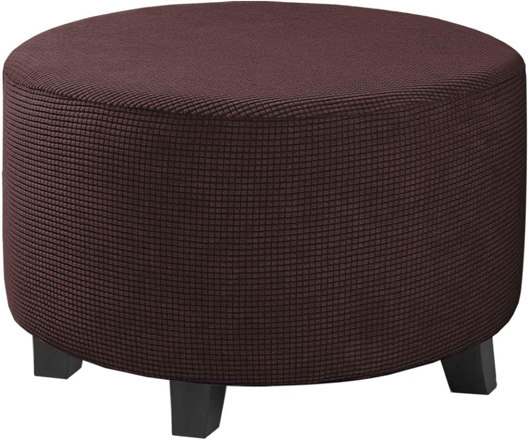 H.VERSAILTEX Ottoman Cover Stretch Ottoman Slipcover Round Ottoman Storage Cover Folding Stool Covers Furniture Protector Cover for Footrest Ottoman Fit Dia 30" - 41", Chocolate