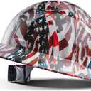 LANON Full Brim Hard Hat, OSHA Construction Work Approved, Premium American Flag Design, FRP Safety Helmet with 4 Point Adjustable Ratchet Suspension, Class C