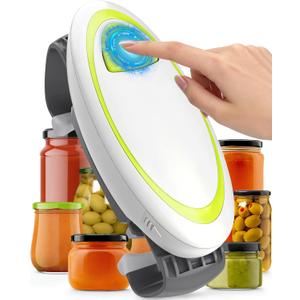 Electric Jar Opener One-Touch High Torque, Hands-Free Jar Opener for Weak Hands & Seniors, Battery Operated Jar Opener Kitchen Tool Fits Most Jar Sizes, White+Green