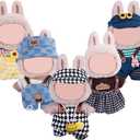 17cm Doll Clothes 5 Sets, Hat & Overalls Dress Up Outfit Compatible for Labubu 17cm 15cm Accessories, No Doll Included (Mixed)