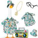 80s/90s Porch Goose Outfit Bucket Hat with Sunglasses Faux Gold Chain Summer Goose Outfit for 17''/23'' Porch Statue Garden Patio Statue Art Decor