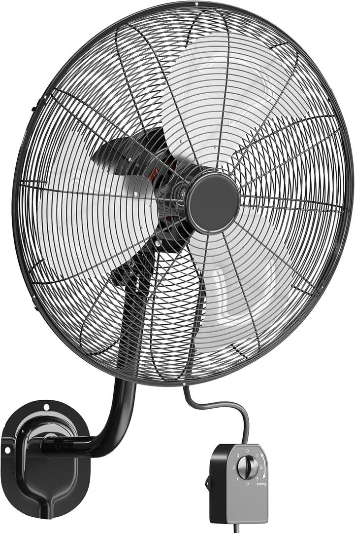 Uthfy 20 Inch High Velocity Wall Mount Fan, 7200CFM Outdoor Industrial Fan with Wired Reomte, 6 FT Cord, 3 Speeds, Heavy Duty Oscillating Fan for Indoor, Garage, Patio, Workshop Use