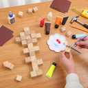 Sunnychicc 100 Pcs DIY Pixel Wood Blocks Crafts Kits Unfinished 1 Inch Small Wooden Cubes with 12 Colors Acrylic Paint Brush Palettes and Wood Glue for Adult Paint Build Pixel Style Flowers Trees