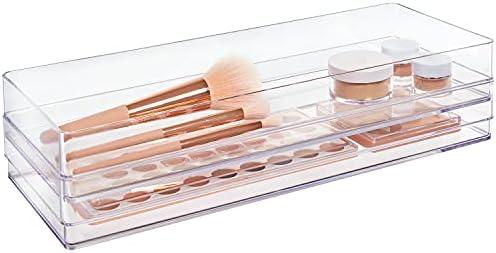 STORi SimpleSort 2-Piece Stackable Clear Drawer Organizer Set | 15" x 6" x 2" Rectangle Trays | Wide Makeup Vanity Storage Bins and Office Desk Drawer Dividers | Made in USA