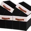 HOdo Home 4PCS Fabric Storage Bin with Hard Bottom Base and 2 Bold Handles, Collapsible Large Canvas Storage Baskets for Organizing Shelf Nursery Home Closet (Black&White, 14L10W9.5H) (14109.5in/4-Pack)