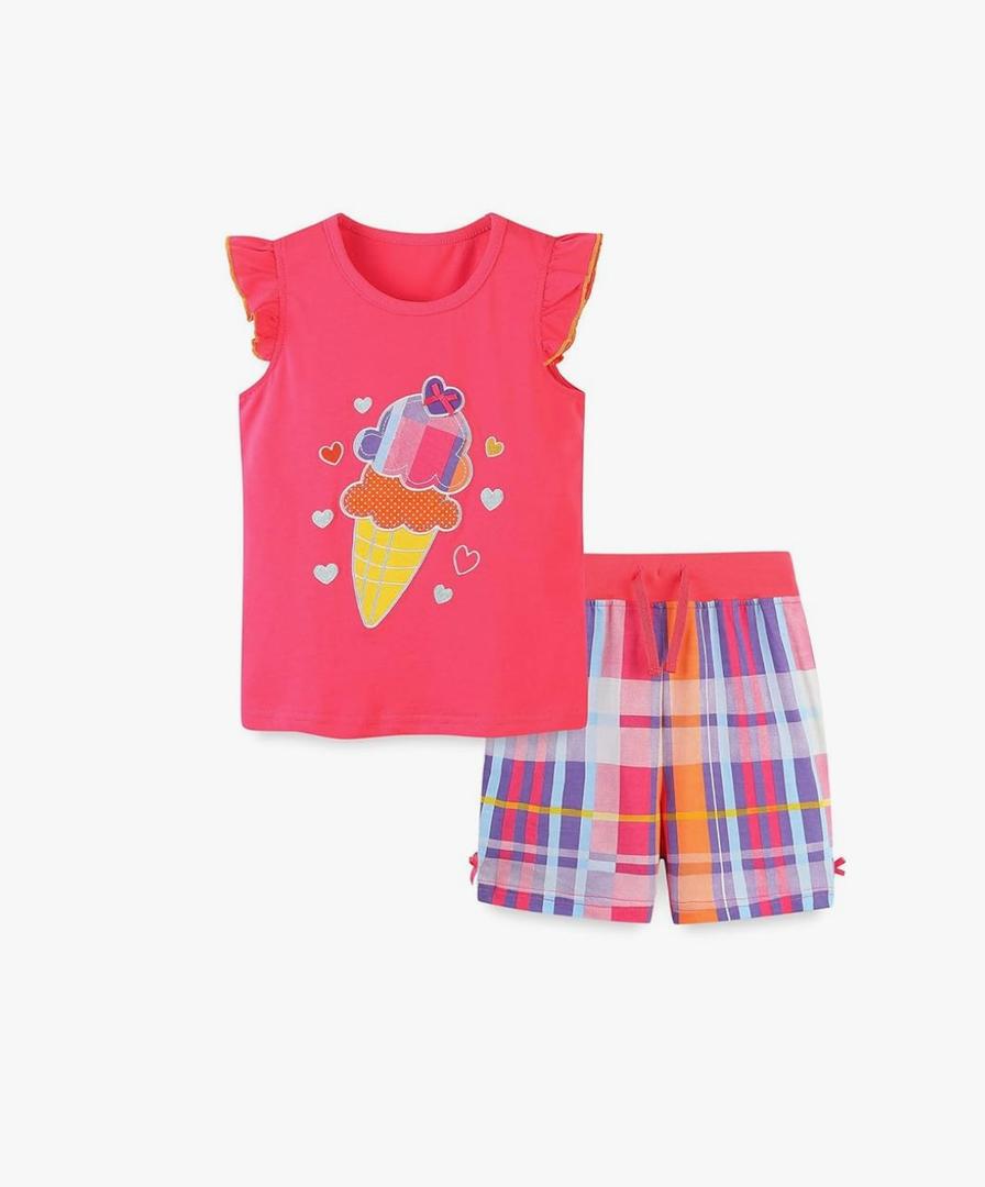 Girl Summer Short Set Cotton Outfits Short Sleeveless Tee T Shirt Tank Top Shorts Pant 2PC Set 7-8