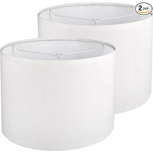 Drum Lamp shades Set of 2, White Line Lamp Shades for Table Lamps Floor Lamp, 13" Top X 13" Bottom X 10" High Large Fabric Lamp Shades, Easy Assembly Replacement Lampshades