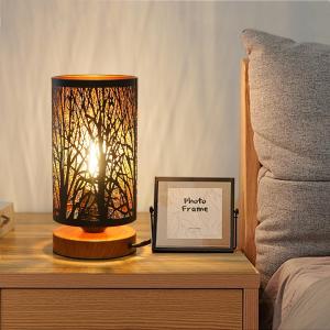 Small Industrial Table Lamps Dimmable, Bedside Lamps for Nightstand,End Table Side Desk lamp with Rustic Black Metal Cage Lampshade for Bedroom, Kids Room Living Room 2700K LED Bulb Included (TREE)