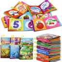 Dr.Rapeti Soft Cloth Books Baby Books Bath Books 6-Pack for Baby Infant Toddler Kids Crinkle Squeaky Washable Chewable Non-Toxic Early Educational Giftable (Colorful 2)