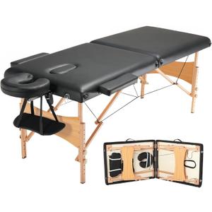 VEVOR Portable Massage Table 28" W, 2 Folding Lightweight Massage Table, 8-Level Height Adjustable Salon Tattoo Bed, Spa Table with Headrest, Armrests, Hand Pallet & Carrying Bag, 600LBS