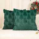 All Smiles Christmas Decorative Pillow Covers 18x18 Set of 2, Xmas Navidad Ornaments Soft Plush Faux Fur,Decorations Winter Holiday Couch Cases Home Decor for Sofa Livingroom Bed,Dark Green