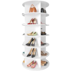 SpaceAid 6 Tier Rotating Shoe Rack Tower, Spinning Shoe Display Lazy Susan, Revolving 360 Shoe Rack Storage Round Carousel, Vertical Handbag Rotate Shoes Closet Organization (6-Tier White)