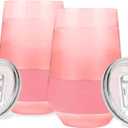 Host Freeze XL Double Wall Insulated Stemless Wine Glasses with Lids, Freezable Tinted Travel Beverage Cups, On the Go Chiller Tumblers, Outdoor Gifts for Women, Moms, 12 oz, Set of 2, Pink Blush