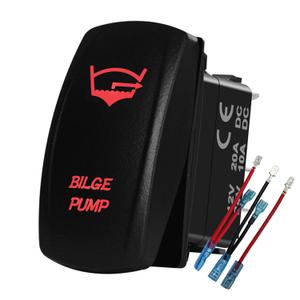 12V 24V RED Led Bilge Pump Rocker Switch with Wires 5 PIN Waterproof ON-Off Pump Switches for Car Boat RV Caravan Marine Yacht Ship Pontoon IP 66