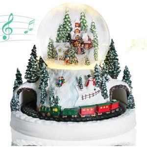 VCUTEKA Christmas Snow Globe, Musical Snow Globes Color Changing Swirling Glitter Battery Operated Lighted Christmas Village Houses with Rotating Train Snow Globes for Kids Gift and Home Décor