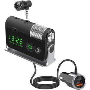 WYYHAA Bluetooth Car Adapter, Blutu para Carros with 2 Microphones & QC3.0 +Type-C PD 18W HiFi Bass Supports Hands-Free Calling, Siri Google Assistant, TF Card AUX Output (Silver)