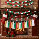 Pasimy Christmas Party Decorations Red Green Honeycomb Garlands Honeycomb Ball Garlands Tassel Banner for Christmas Birthday Wedding Baby Bridal Shower Decorations Supplies Kit