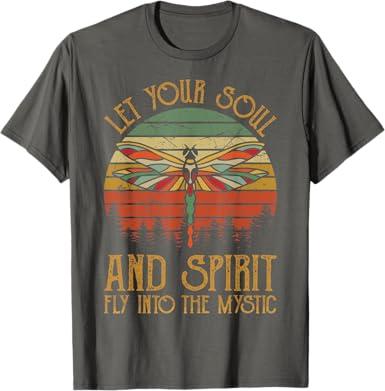 Let Your Soul And Spirit Fly Into The Mystic Dragonfly Retro T-Shirt (Small, Grey)