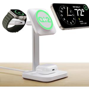 ESR Qi2 3 in 1 Wireless Charging Station, [Certified] Apple Watch Charger & 15W Qi2 MagSafe Charger Stand for iPhone, Wireless Charger for Multiple Devices iPhone 17/16/15/14/13&Watch&AirPods,White