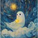 GSPQAZ Smiling Ghost with Star Canvas Print - Playful Halloween Wall Art for Home Dcor 12x18-Unframed (U696)