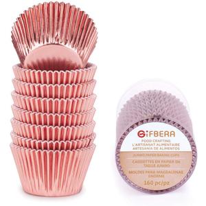 Gifbera Jumbo Metallic Rose Gold Foil Cupcake Liners Molds, 160-Count