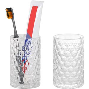 Bathroom Toothbrush Holder Set, 11oz Clear Glass Toothbrush Holder and Bathroom Tumbler Cup Set, Decorative Countertop Storage Cups Organizer for Toothpaste, Brushes