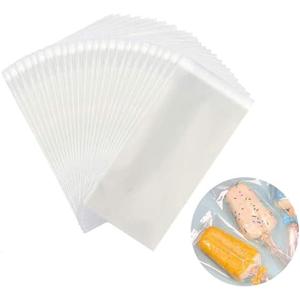 Miaowoof 200PCS Popsicle Bags Sealable, Ice Pop Bags For Ice Cream, Self-adhesive Clear Popsicle Wrappers, 6.3" x 3.2" Disaposable
