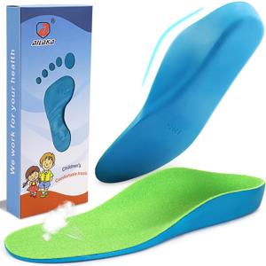 Ailaka Kids Orthotic Arch Support Insoles, PU Foam Cushioning Arch Support Shoe Insert for Overpronation Children Toddlers Flat feet, Plantar Fasciitis(2-3.5 M US Big Kid) (Green)