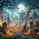 Dudaacvt 7X5FT Halloween Backdrop Horror Moon Night Scary Cemetery Pumpkin Lantern Backdrop for Halloween Kids Adult Family Party Banner