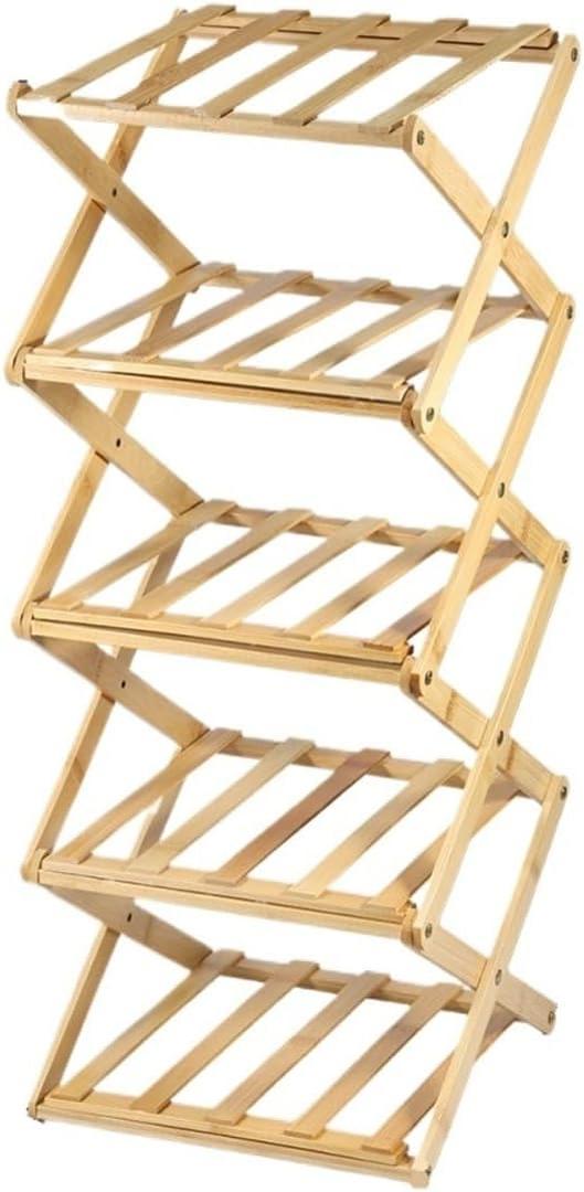 4/5 Tier Foldable Shoes Shelf Bamboo Simple Shoe Rack Household Retractable Multifunctional Storage Rack Saves Space (5 Layers)