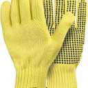 Heat Cut Resistant Gloves,Aramid leather Oven Gloves with Fingers,Heat Resistant Up to 550F, Thick Knit Grill Mitts (silicone beads, Small)