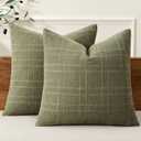 MIULEE Decorative Linen Check Euro Shams Throw Pillow Covers Neutral Farmhouse Vintage Spring Pillow Covers 24x24 Set of 2 Boho Modern Home Decor for Sofa Couch Bedroom Cushion Sage Green
