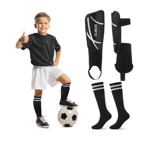 Soccer Shin Guards and Socks Kids Youth Lightweight Soccer Pads Defender with Ankle Protection Ski Shin Guards Football Equipment for Age 4-14 Toddler Boys Girls Teens