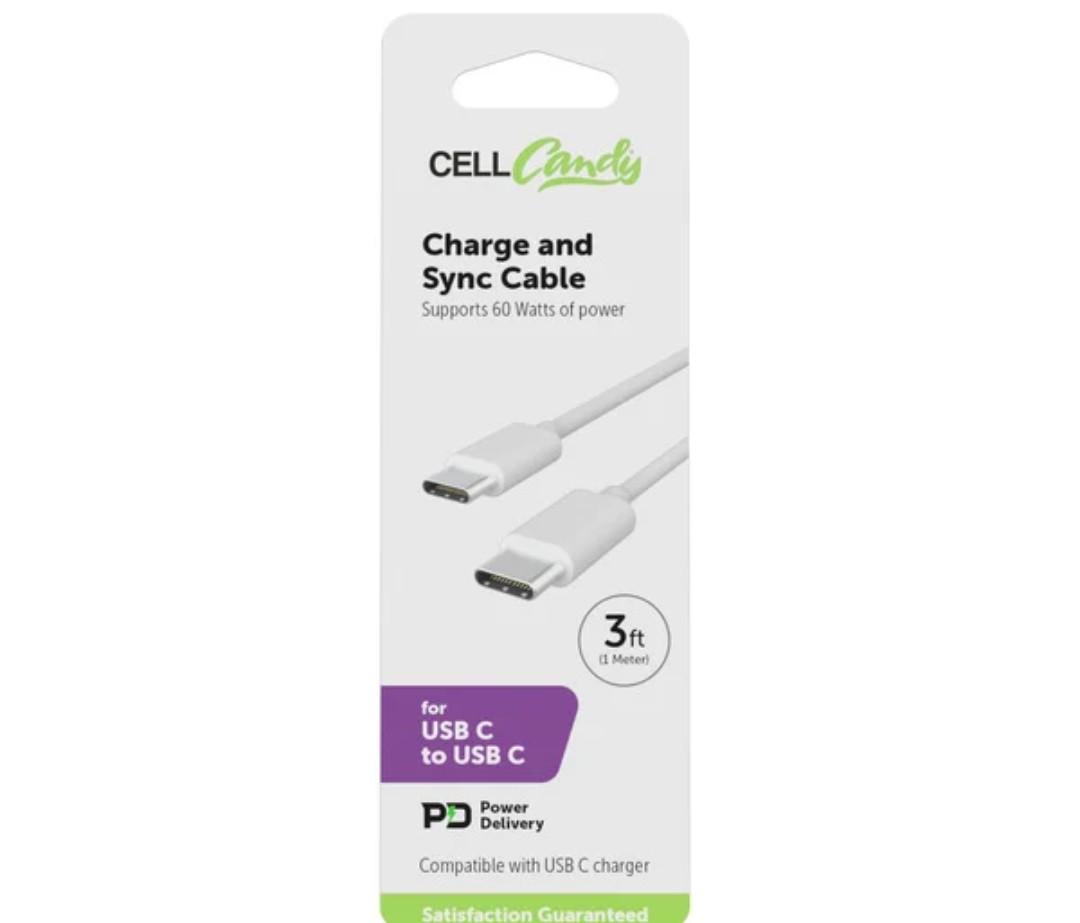 CellCandy USB-C/C Fast Charge & Sync Cable, Supports Power Delivery