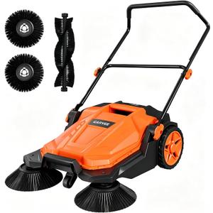Walk-Behind Floor Sweeper, 25.6 in Sweeping Width, Outdoor Hand Push Sweeper, 5 Gallon Waste Container, Adjustable Folding Handle for Garage Patio Yard Driveway | Outdoor Hand Push Sweeper, 5 Gallon Waste Container, Adjustable Folding Handle for Garage Patio Yard Driveway