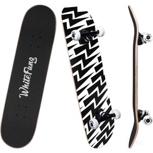 WhiteFang Skateboards for Beginners, Complete Skateboard 31 x 7.88, 7 Layer Canadian Maple Double Kick Concave Standard and Tricks Skateboards for Kids and Beginners