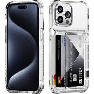 for iPhone 15 Pro Case Wallet Clear Protective Phone Case with Credit Card Holder Heavy Duty Protection Shockproof Anti-Scratch Anti-Yellow Cover for iPhone 15 Pro 6.1 inches Transparent