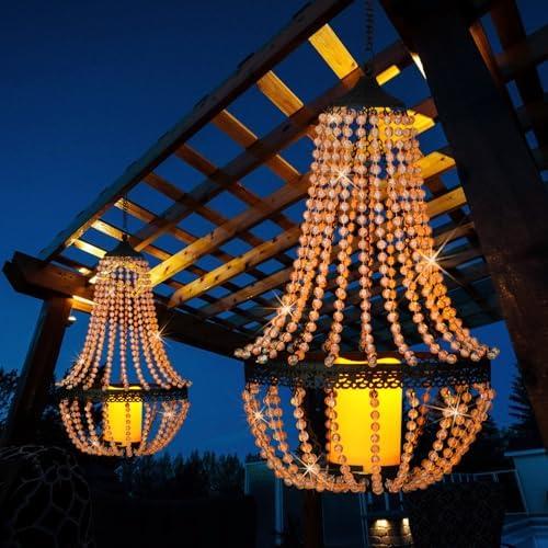 Hanging Candle Lantern Outdoor, 27” Battery Operated Modern Clear Acrylic Crystal Chandeliers with Flickering Yellow Led Candle Light S Hooks for Garden, Backyard, Gazebo, Room Indoor Indoor Decor, 1 Piece