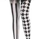 Spooktacular Creations Halloween Clown Tights for Adult Women, Halloween Black and White Harlequin Tights for Halloween Costume Cosplay Parties (Black, M)